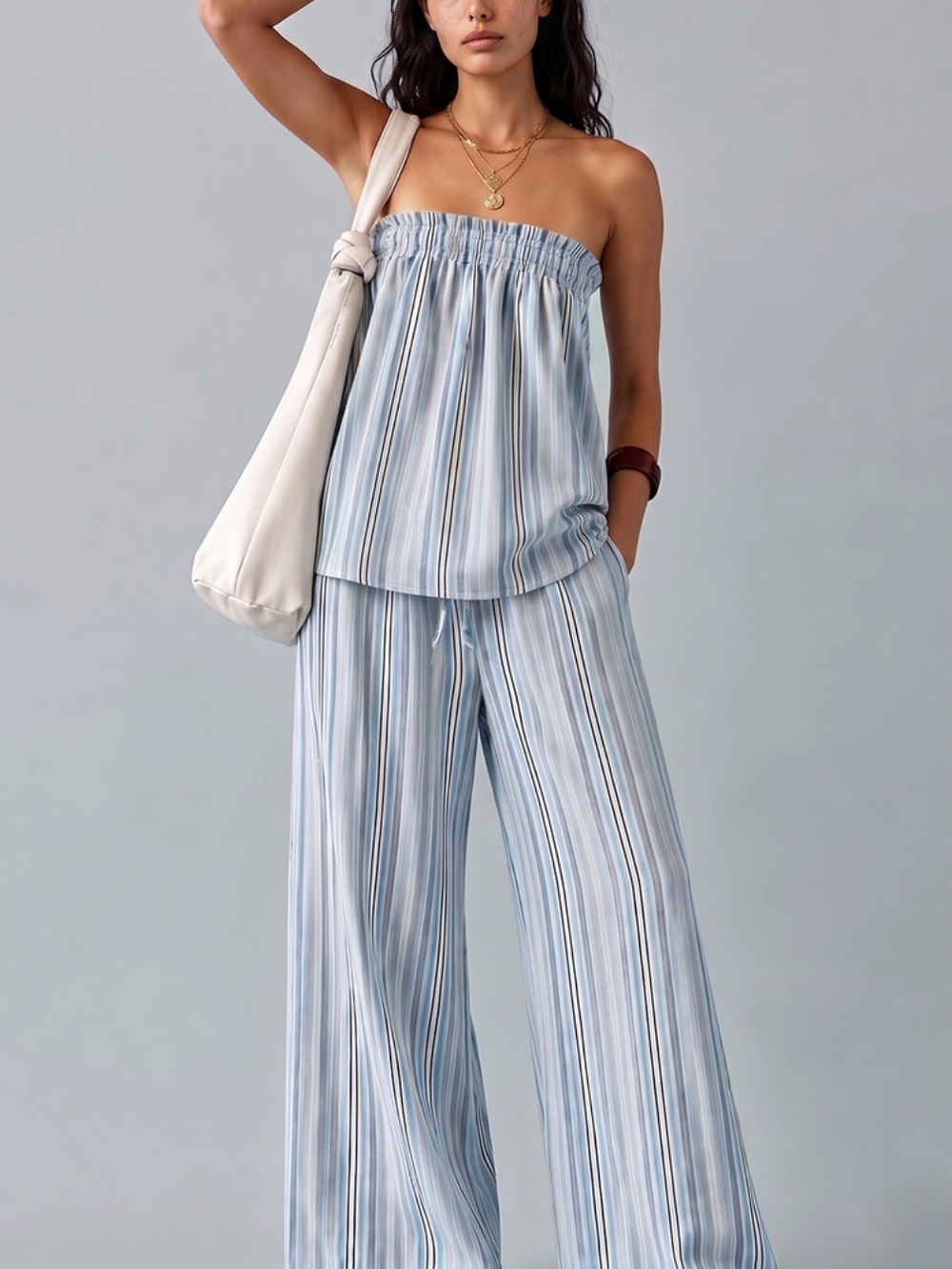 Commense Striped Wide-Leg pant and tube top set